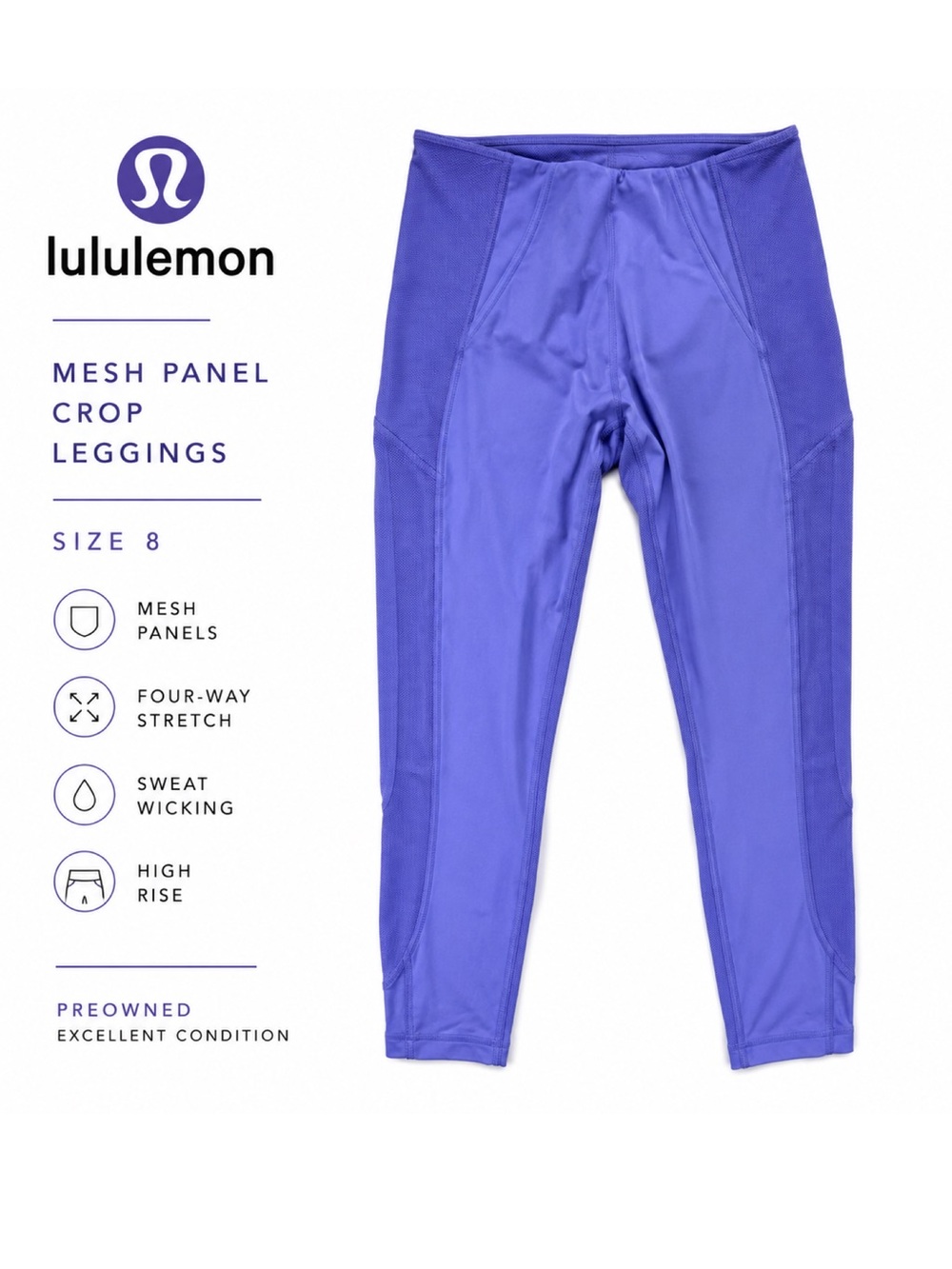 Lululemon Purple Mesh Panel Crop Leggings Size 8